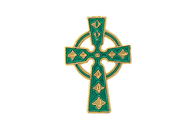 Gold Plated Green Enamel Celtic  Cross Lapel Pin (2 pieces)