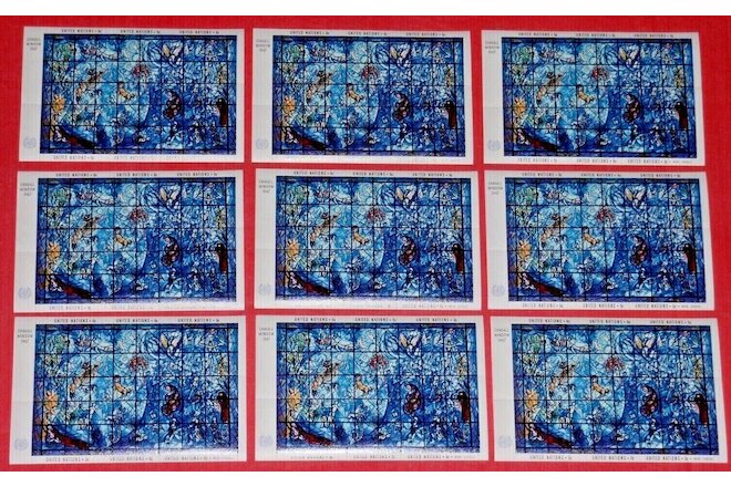 United Nations Chagall Window~NINE mini stamp sheets w/ SIX 6-cent stamps each