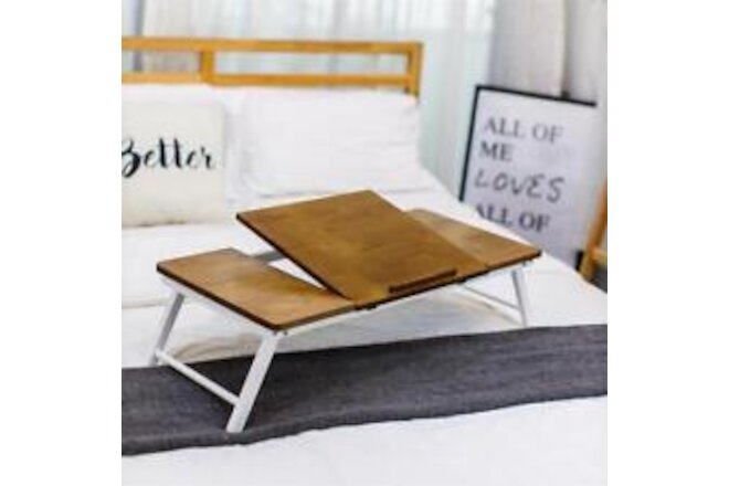 Lada Foldable Laptop Tray with Acacia Top and White Legs in Beige and White
