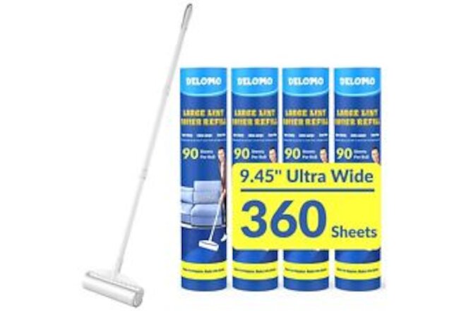 Large Lint Rollers for Carpet Sticky Rollers for Floor 9.45 in with 3 Extenda...