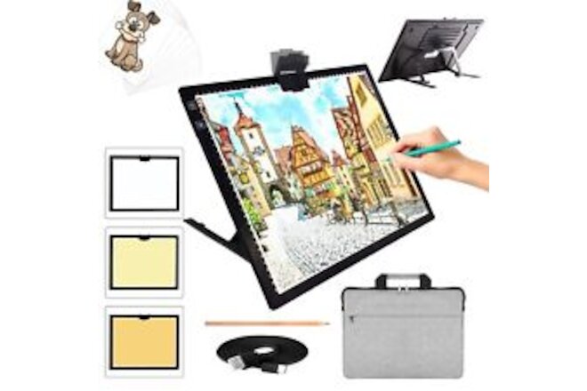 A3 LED Light Pad with Carry Bag, TOHETO Wireless Rechargeable Light Board wit...