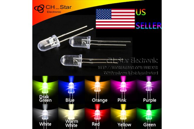 10colors 200pcs 5mm Led Diodes Water Clear Red Green Blue Yellow White Mix Kits