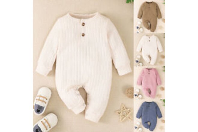 Baby Boys Solid Round Neck Casual Pullover Long Sleeve Jumpsuits Rompers Clothes