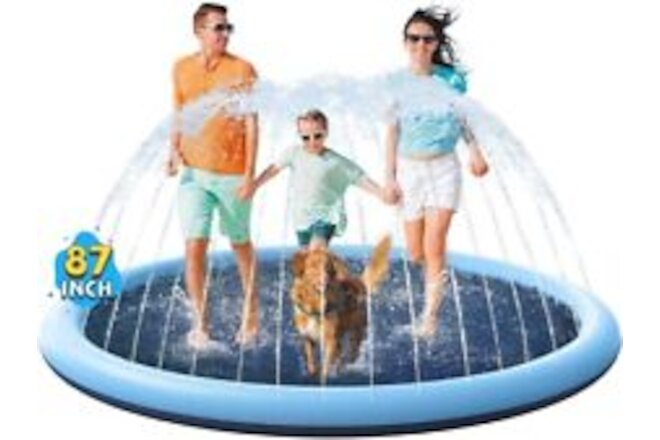 Splash Pad 87" Large Thicker Sprinkler Play Mat Non-Slip Kids & Dogs Wading Pool