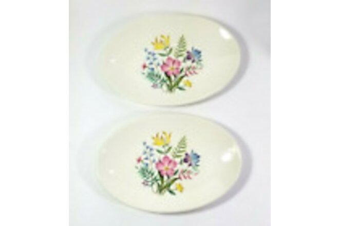 2 Knowles Scandia Oval Plates Trays 8 1/2" Pink Blue Floral Vintage Pink Purple