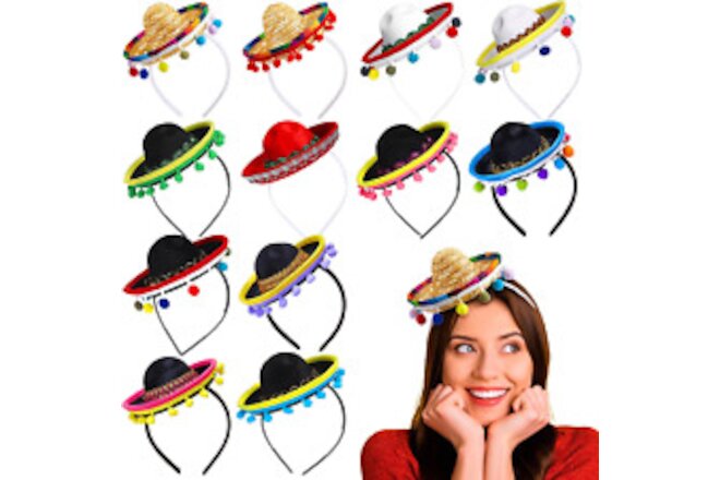 12 Pcs Cinco De Mayo Sombrero Headband Hats Bulk Mini Hat Headband with Fiesta F