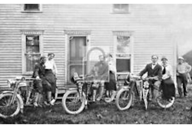 Couples On Motorcycles Akron Michigan MI Postcard REPRINT