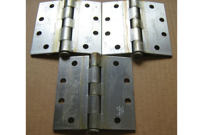3 Heavy Commercial Door Hinges Silver Tone 4.5" F-179 Made USA