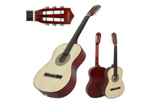 38"Natural Beginners Acoustic Guitar Wooden 6 Strings WithCase,Strap,Tuner, Pick