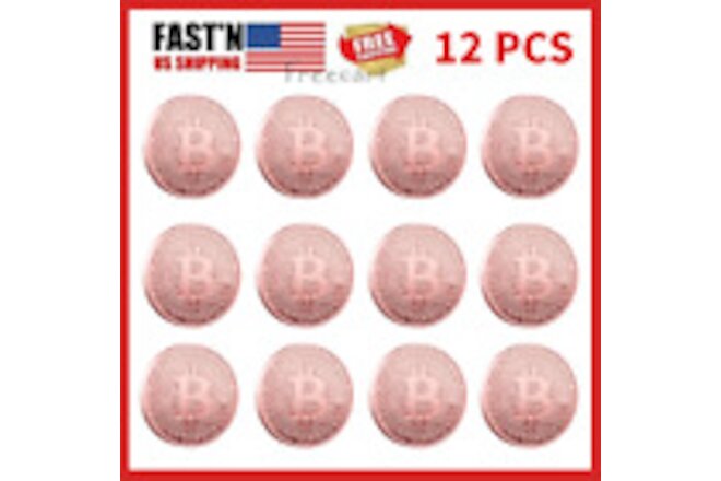 12Pcs Physical Bitcoin Coins Commemorative Rose Gold Plated Bit Coin Collectible