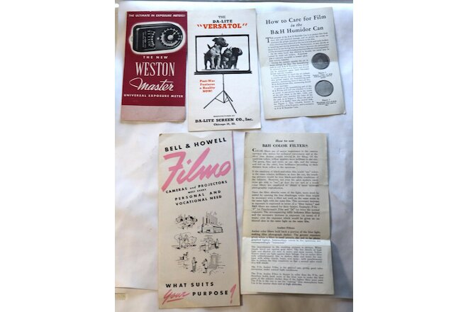 5 Vintage 1940s Camera Photography Filming Movies Brochures Manuals B&H Weston
