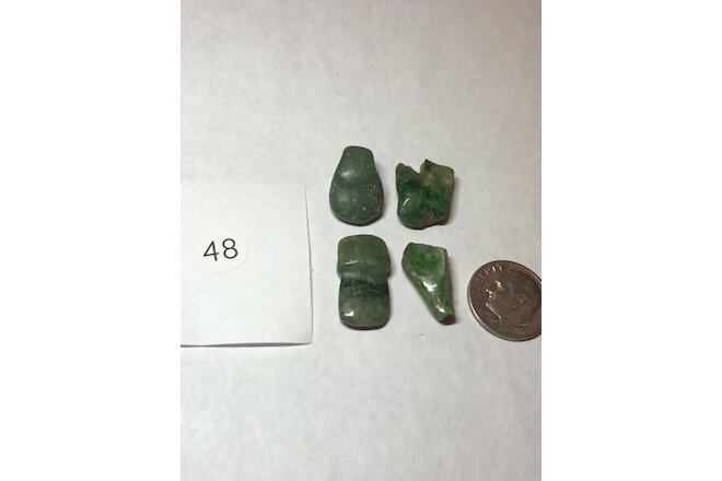 Pre Columbian FOUR Mayan Authentic Polished Jade Carved Beads 1/2" to 3/8"bundle