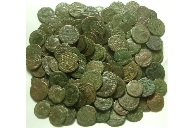 Lot of 4 genuine Ancient Roman coins Camp-gate Soldiers battle Victory Wreath