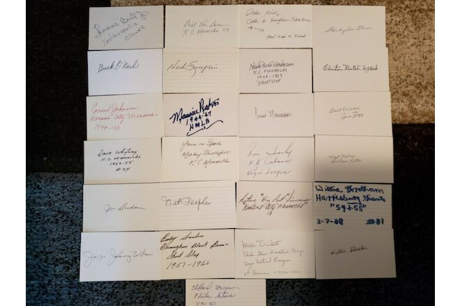 Negro league signed 3x5 index card lot of (25)