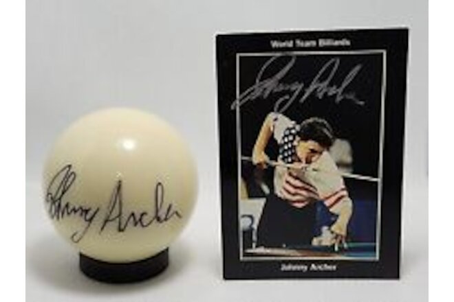Johnny Archer Autographed  Cue Ball & T.A Player Card Billiards BCA Hall of Fame