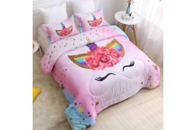Unicorn Full Bedding Sets for Girls Kids Comforter Set Full Size with 2 Pillo...