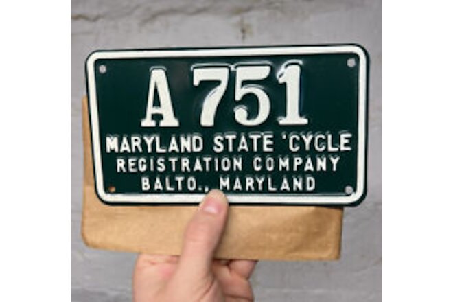 ✨ Vintage 1950s Baltimore Maryland BICYCLE License Plate Sign Gas Oil #A751 7x4✨