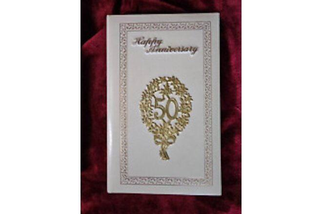 50th Anniversary Photo Album White Cover Gold Lettering 10x8 in Wide
