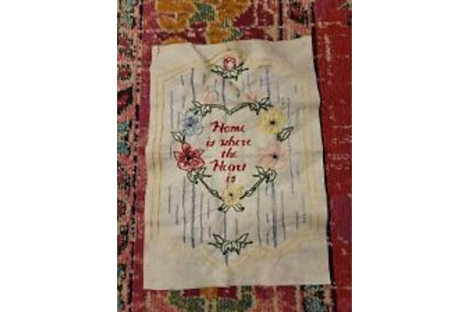 13x18" Home is Where the Heart is Embroidery Sampler vintage floral cottage chic