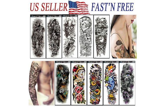 10 Sheets Fake Large Temporary Tattoo Full Arm Sticker Waterproof Black Color US