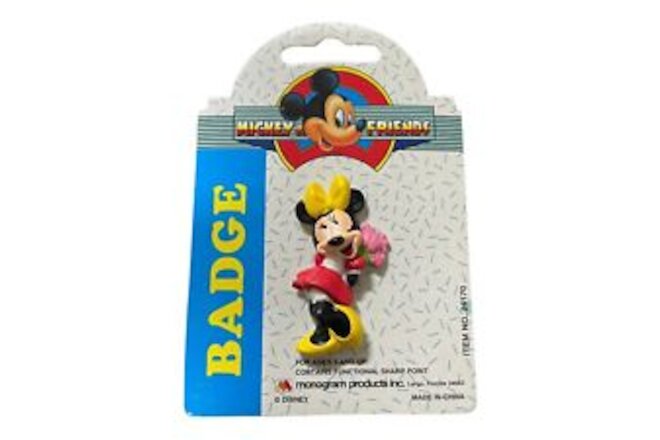 Minnie Mouse Disney Mickey Mouse & Friends Badge Red Pin On Card Vintage 1990s