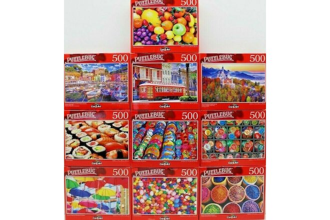 Jigsaw Puzzles 500 Pieces Lot of 10 Hard 18.25" X 11" Puzzlebug #101