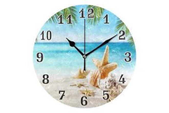 9.5 Inch Wall Clock Summer Beach Seashell Starfish Silent Non Ticking Round C...
