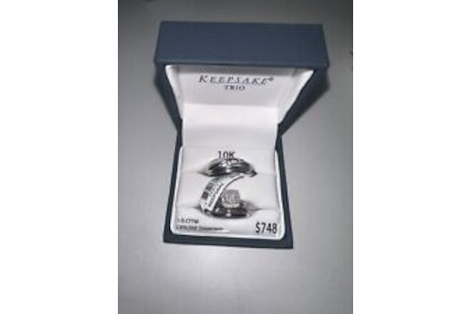 Keepsake Trio Engagement Rings 1/5 CTTW Genuine Diamonds, 10 KT Gold Bands