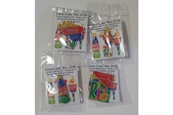 1 Set of Sealed Sets Of 4 2016 Rio Summer Olympic Games Coca Cola Lapel Pins