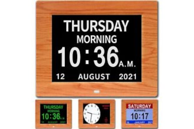 3 Displays 8inch Clock with Day and Date for Elderly Extra Large Impaired Vis...