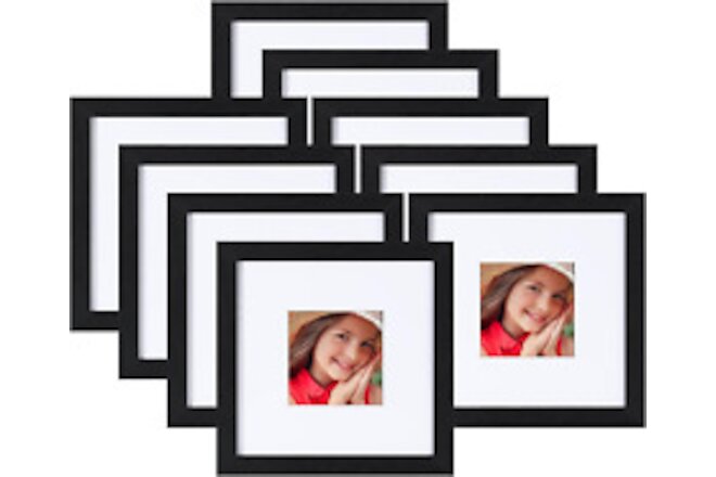 8X8 Picture Frames for Wall Set of 9, Display 4X4 Pictures with Mat or 8X8 witho