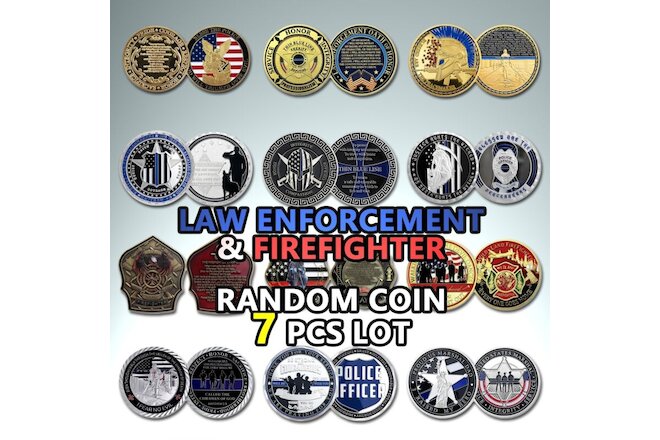 Law Enforcement & Firefighter Random Challenge Coin Lot 7 Pcs Officer Gift Coin