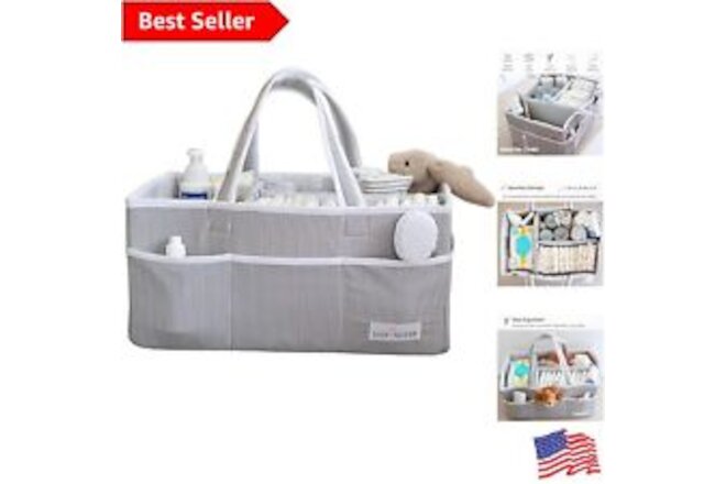 Large Gray Diaper Caddy Organizer - Versatile Nursery Must-Have for New Moms