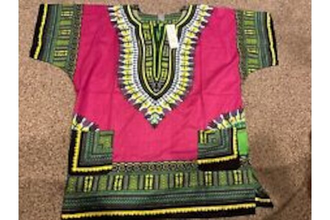 African Unisex Dashiki Shirt Medium-Large (read description) Pink Green Yellow