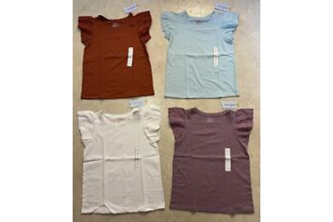 Lot 4 NWT ✅ Girls T Shirts Cat & Jack Ruffled Short Sleeves Multicolor ✅ XL (14)