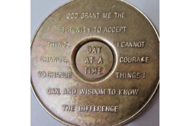 Alcoholics Anonymous Medallion year 19 One Day At A time Bronze AA Token