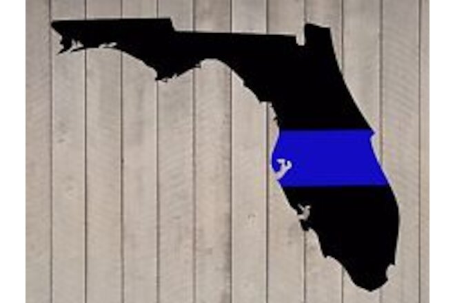 Thin Blue Line Fallen Officer Police Florida Vinyl Sticker Decal 18"h x 22"w