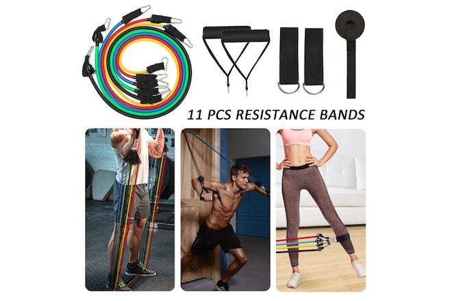 【11 Pcs Resistance Band】Set Yoga Pilates Abs Exercise Fitness Tube Workout Band
