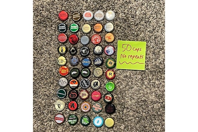50 Mixed Beer Bottle Caps NO REPEATS Used w/Dents, Stella, Blue Moon, Sierra +