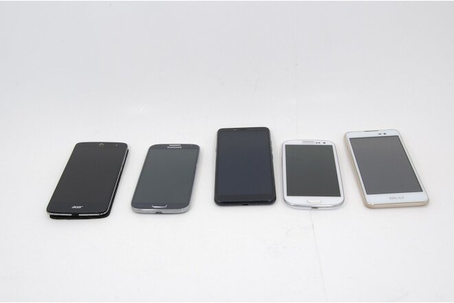 Lot of 5 Working Cellphones - Samsung, Acer, Blu, LG - Unknown carriers
