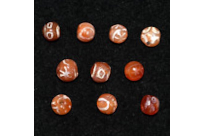 Authentic 10 Ancient Indus Valley Etched Round Carnelian Beads Ca. 2600-1700 BCE