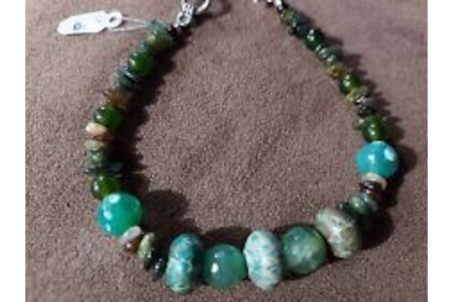 Artisan Green Chunky Gemstone Tourmaline Jasper Adventurine bracelet 8"