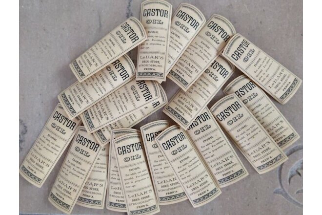 19 Apothecary Labels Castor Oil LeBar's Drug Store Stroudsburg Vintage Antique