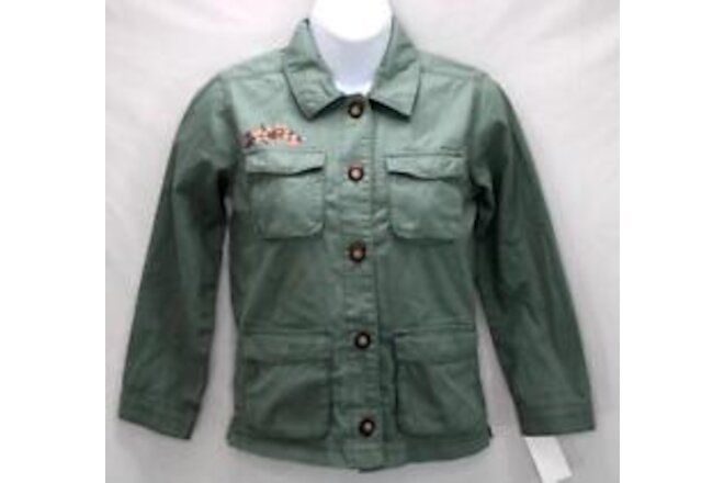 OshKosh Military Shirt Jacket Girl Sz 10 Embroidered Floral Green Button NWT