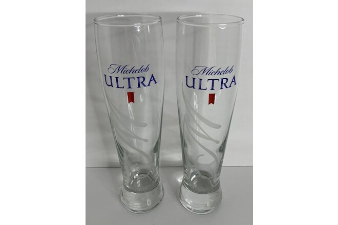 Michelob Ultra Altitude Tall Pilsner Glasses Set of 2 Glasses 9 1/4" Tall EUC
