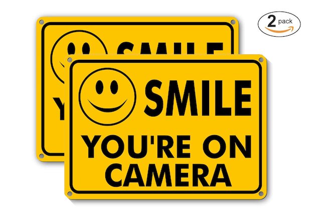2 SMILE YOU'RE ON CAMERA Yellow Business Security Sign CCTV Video Surveillance