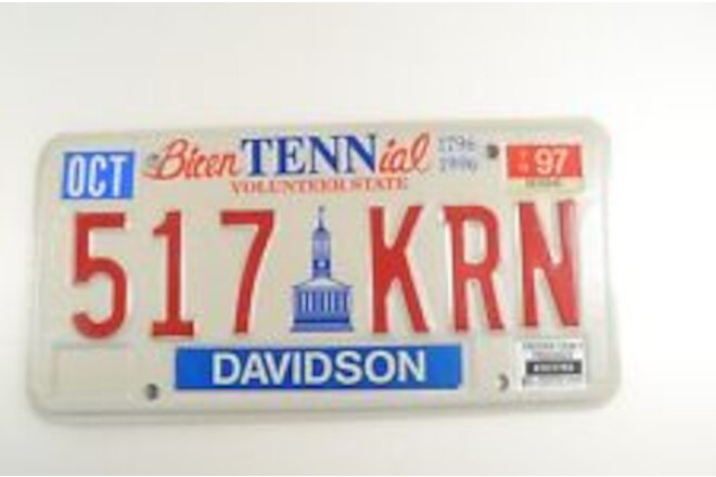 1994 Tennessee Davidson County BicenTENNial License Plate 1997 Passenger Decal