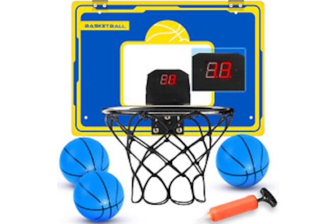 Indoor Basketball Hoop for Kids, over the Door Mini Basketball Hoop W/ 3 Balls &