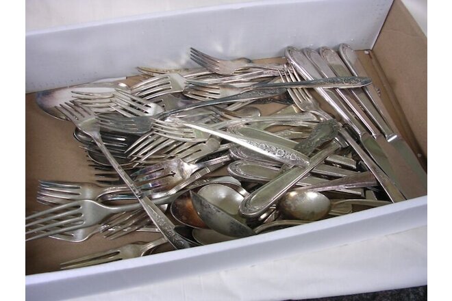 #KA  MIXED Lot of 50 Vintage SILVERWARE Silverplate FORKS ETC CRAFT OR USE