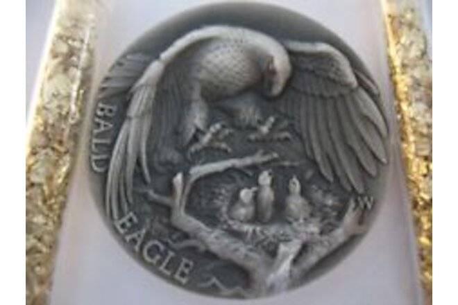 1-OZ .925 LONGINES STERLING SILVER DETAILED BALD EAGLE 3D HIGH RELIEF COIN+GOLD